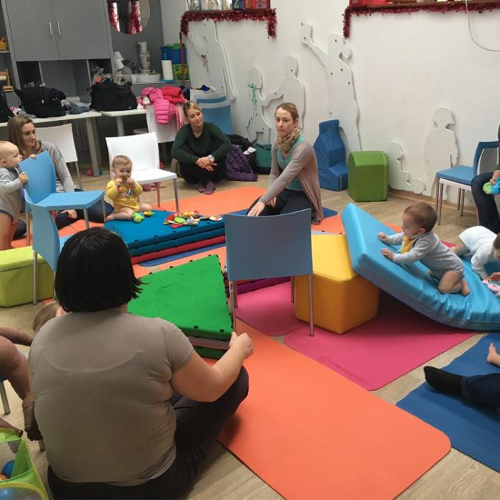 Parents with children during exercise.